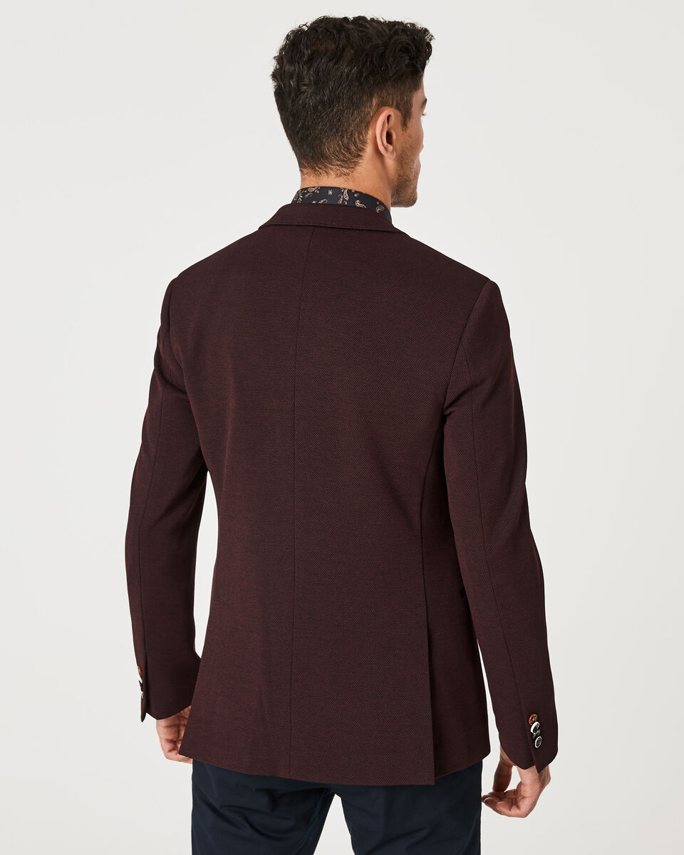 Slim Stretch Knitted Tailored Blazer, Dark Burgundy, hi-res